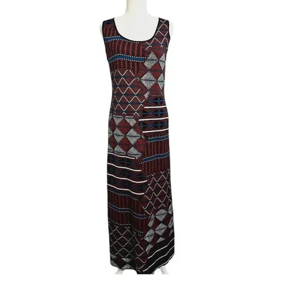 Peruvian Connection 100% Pima Cotton Women's Geometric Sleeveless Maxi Dress M - Picture 3 of 8